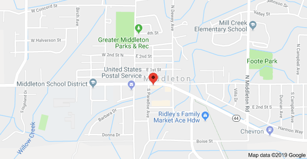 google map of church located at 104 E Main 83644